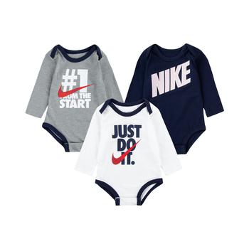 NIKE | Baby Boys Long Sleeve Bodysuit Set, 3 Pack商品图片,