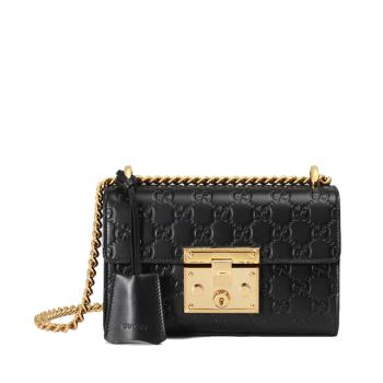 亚历山大·王鞋子, Gucci | 【王子文同款】GUCCI 古驰 女士黑色Padlock系列小号Gucci Signature皮革肩背包 409487-CWC1G-1000商品图片 满$100享9.5折, 满折