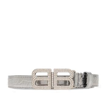 Balenciaga | Balenciaga Crystal-Embellished BB Logo Plaque Buckle Belt商品图片,7.6折