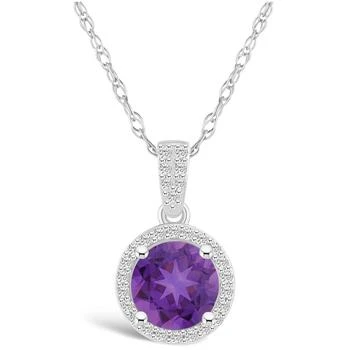 Macy's | Amethyst (1-1/4 ct. t.w.) and Created Sapphire (1/6 ct. t.w.) Halo Pendant Necklace in 10K White Gold,商家Macy's,价格¥6134