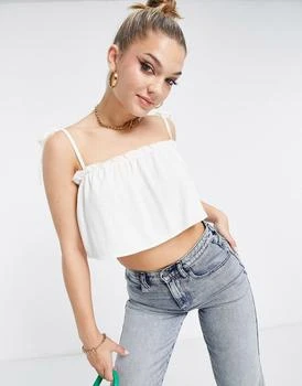 AsYou | ASYOU tie shoulder frill crop top in white 5折