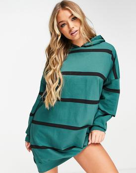 ASOS | ASOS DESIGN oversized mini sweatshirt hoodie dress in khaki and black stripe商品图片,7折