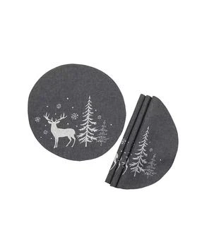 Manor Luxe | Deer In Snowing Forest Double Layer Round Christmas Placemat - Set of 4,商家Macy's,价格¥365