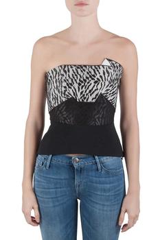 ROLAND MOURET, [二手商品] ROLAND MOURET | Roland Mouret Monochrome Lace Mantis Strapless Cropped Peplum Top M商品图片 3折