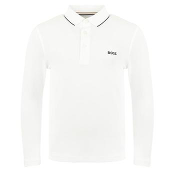 商品Tipped Collar Long Sleeve White Polo Shirt图片