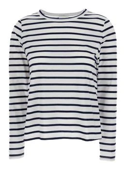 Allude | White Striped Long Sleeve T-Shirt in Cotton Woman 6.6折