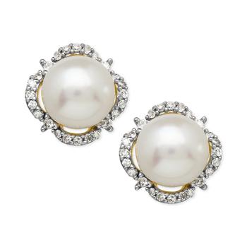推荐Cultured Freshwater Pearl (7mm) & Diamond (1/6 ct. t.w.) Halo Stud Earrings in 14k Gold商品