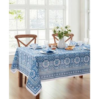 Elrene | Vietri Medallion Block Print Stain Water Resistant Indoor and Outdoor Tablecloth, 52" x 70" Rectangle,商家Macy's,价格¥184
