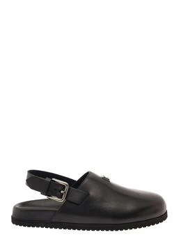 推荐Black Clogs With Buclkle And Logo Plaque In Smooth Leather商品