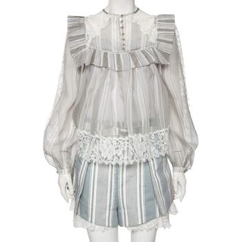 product Zimmerman Grey/Blue Striped Cotton Havoc Lace Trimmed Shirt And Shorts Set S image
