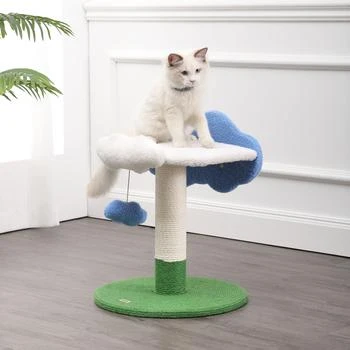 THE LICKER STORE | Sami 21.5" Modern Jute Cloud Cat Tree with Scratching Post, and Fuzzy Toy, White/Blue/Green,商家Premium Outlets,价格¥1053