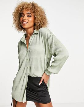 ASOS | ASOS DESIGN oversized plisse shirt in olive商品图片,