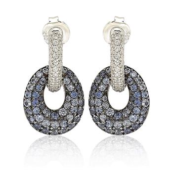 Suzy Levian | Suzy Levian Sterling Silver Blue & White Sapphire and Diamond Accent Double Oval Dangle Earrings商品图片,3.2折