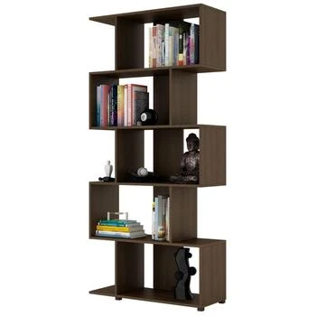 QuikFurn | Modern Zig-Zag Bookcase with 5-Shelves in Dark Brown Finish,商家Premium Outlets,价格¥2522