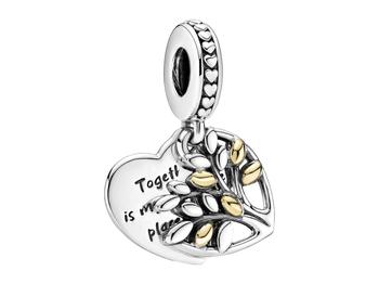 潘多拉耳钉, PANDORA | Two-Tone Family Tree Heart Dangle Charm商品图片 