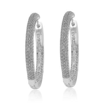 Suzy Levian | Suzy Levian Sterling Silver & White Cubic Zirconia Pave Hoop Earrings商品图片,