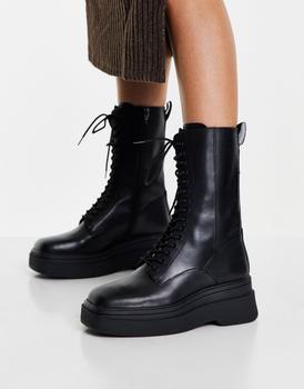 推荐Vagabond Carla lace front flatform boots in black leather商品