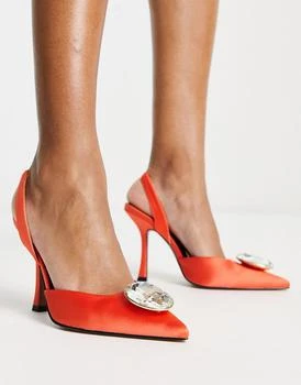 ASOS | ASOS DESIGN Patron embellished slingback high heeled shoes in orange 4.5折, 独家减免邮费