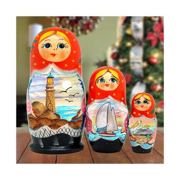 商品Lighthouses Matreshka Holiday Nesting Hand-Painted Doll, Set of 3图片
