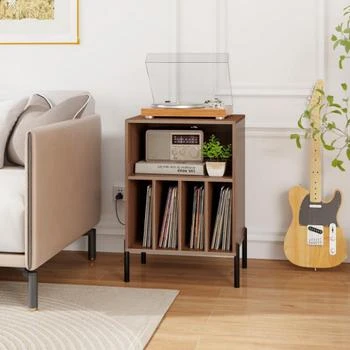 Hivvago | Record Player Stand with Record Storage Shelf and Charging Station-Walnut,商家Premium Outlets,价格¥811