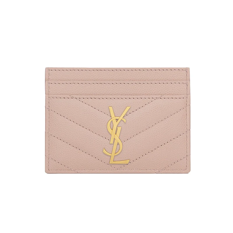 Yves Saint Laurent | SAINT LAURENT/圣罗兰 经典款 女士腮红粉色皮革粒纹压花绗缝金色标志卡包,商家VPF,价格¥1891