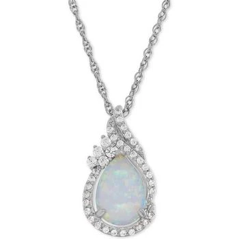 Macy's | Lab-Grown Opal (3/4 ct. t.w.) and White Sapphire (1/4 ct. t.w.) Teardrop Pendant Necklace in Sterling Silver,商家Macy's,价格¥655