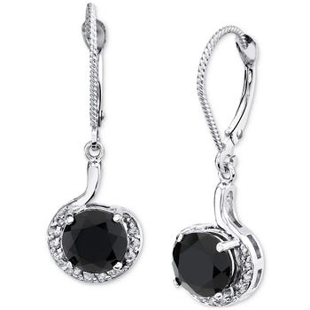 Macy's | Onyx & Diamond (1/6 ct. t.w.) Leverback Drop Earrings in 14k White Gold商品图片,