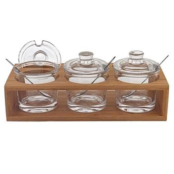 Homezia | 6 Mouth Blown Crystal Jam Set With 3 Glass Jars And Spoons On A Wood Stand,商家Premium Outlets,价格¥610