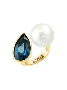 Effy | 14K Yellow Gold, Blue Topaz & 14.5MM Freshwater Pearl Toi et Moi Ring,商家Saks OFF 5TH,价格¥20751