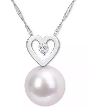 Macy's | Cultured South Sea Pearl (9-1/2mm) & Diamond (1/20 ct. t.w.) Heart 17" Pendant Necklace in 10k White Gold,商家Macy's,价格¥3187