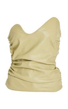 推荐Paris Georgia - Women's Assymetric Ruched Faux Leather Strapless Top - Green - S - Moda Operandi商品