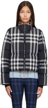 Burberry | Navy Night Check Cropped Down Puffer Jacket商品图片,独家减免邮费