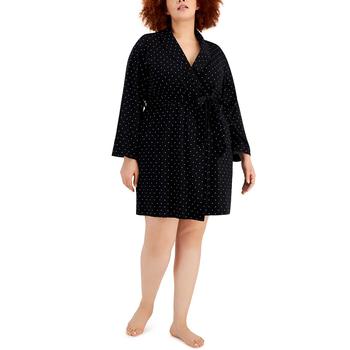 Charter Club | Plus Size Dot-Print Short Cotton Wrap Robe, Created for Macy's商品图片,5折
