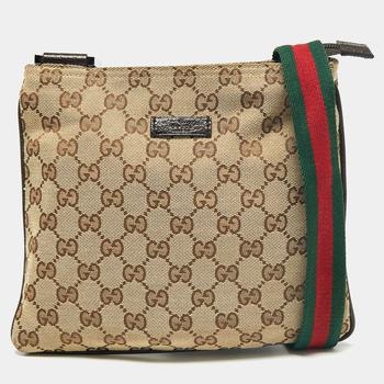 古驰女包, [二手商品] Gucci | Gucci Beige GG Canvas And Leather Web Messenger Bag商品图片 