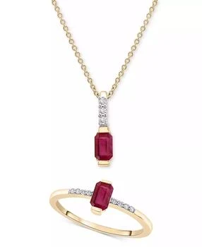 Macy's | 2-Pc. Set Lab-Created Ruby (3/4 ct. t.w.) & Diamond (1/20 ct. t.w.) Emerald-Cut Pendant Necklace & Ring in 14k Gold-Plated Sterling Silver,商家Macy's,价格¥3178