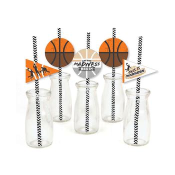 商品Basketball - Let The Madness Begin - Paper Straw Decor - College Basketball Party Striped Decorative Straws - Set of 24图片