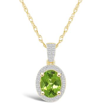 商品Macy's | Peridot (1-1/3 ct. t.w.) and Created Sapphire (1/6 ct. t.w.) Halo Pendant Necklace in 10K Yellow Gold,商家Macy's,价格¥3041图片