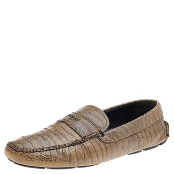 prada男鞋好不好, [二手商品] Prada | Prada Two Tone Crocodile Leather Slip On Loafers Size 44.5商品图片 7.2折, 满1件减$100, 满减