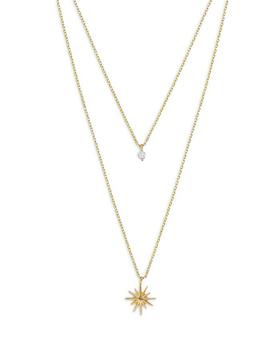 商品Cubic Zirconia & Starburst Layered Pendant Necklace in 18K Gold Plated, 15"-17"图片