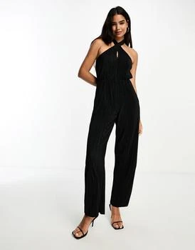推荐Vero Moda cross front plisse jumpsuit in black商品