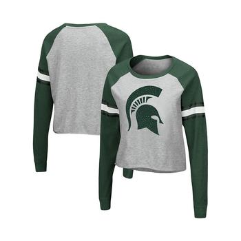 推荐Women's Heathered Gray, Green Michigan State Spartans Decoder Pin Raglan Long Sleeve T-shirt商品