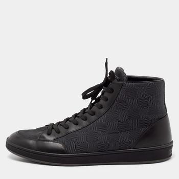 lv男鞋, [二手商品] Louis Vuitton | Louis Vuitton Black Damier Ebene Canvas And Leather Lace Up High Top Sneakers Size 41商品图片 9.3折, 满$800减$80, 满减