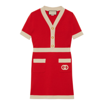 商品Gucci | 【预售3-7天】GUCCI/古驰  女士羊毛GG红色连衣裙 606017 XKA4A 6367,商家IWCOCO,价格¥10312图片