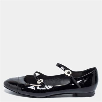 香奈儿鞋, [二手商品] Chanel | Chanel Black Patent Leather Cap Toe Strappy Ballet Flats Size 41商品图片 7.1折, 满1件减$100, 满减