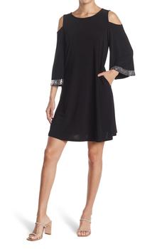Nina Leonard | Cold Shoulder Sequin Trim Dress商品图片,4.8折