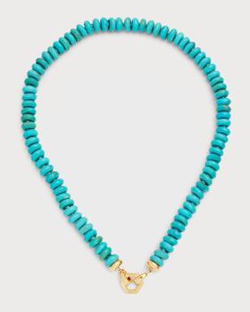 商品18K Yellow Gold 18" Rondelle Turquoise Beaded Necklace图片