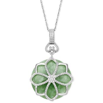 商品Macy's | Sterling Silver Necklace, Jade Flower Pendant (21 ct. t.w.),商家Macy's,价格¥1537图片