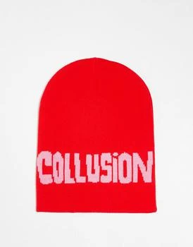 COLLUSION | COLLUSION Unisex skater beanie with logo knit in red 7.5折