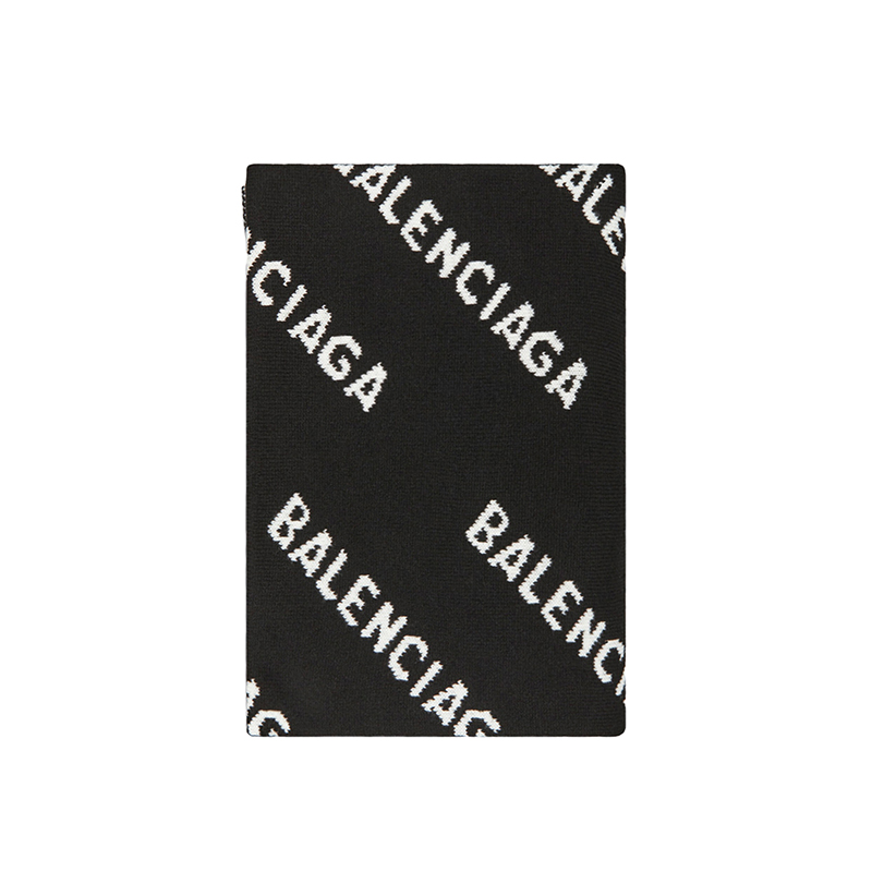 推荐Balenciaga/巴黎世家 21年秋冬新款 ALLOVER LOGO系列 男女同款黑色纯初剪羊毛针织围巾商品