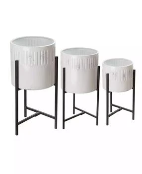 Glitzhome | Washed White Metal Plant Stands Set of 3,商家Macy's,价格¥913